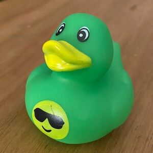 Small Green rubber duck with sun Glasses emoji 2” in good condition